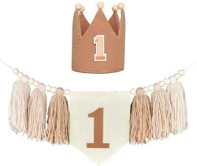 Uplifted Finds Boho 1st Birthday Botanical Banner Set   Linen Tassel Garland & Crown   Executive Nursery & Studio Decor brown Set