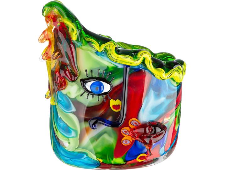 Tischvase GILDE Gesichtsvase Larissa mehrfarbig H. 29 cm , bunt (mehrfarbig), B:24cm H:29cm T:11cm, Glas, Vasen, Tischvase, Gesichtsvase, Glas, Blumenvase, künstlerisch, modern, Geschenkidee