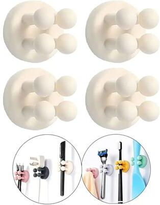 Useful Little Things Self Adhesive Silicone Toothbrush Holder Wall Hook 4pcs White