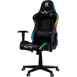 ELITE Gaming-Stuhl DESTINY, Rücken- und Nackenkissen, Wippmechanik, bis 170kg, Sitzhöhe 45-55, MG200 (RGB - Schwarz)