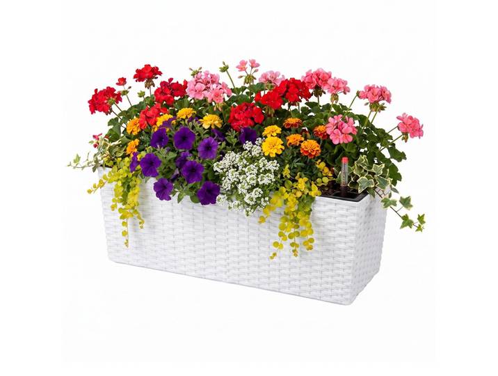 Relaxdays Balkonkasten Weiß mit Einsatz Selbstbewässerung, Kunststoff, Metall, 50x19x19 cm, Dekoration, Blumen & Blumentöpfe, Übertöpfe