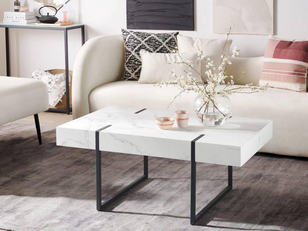 Beliani Table basse marbre blanc Blanc 100x43x60cm