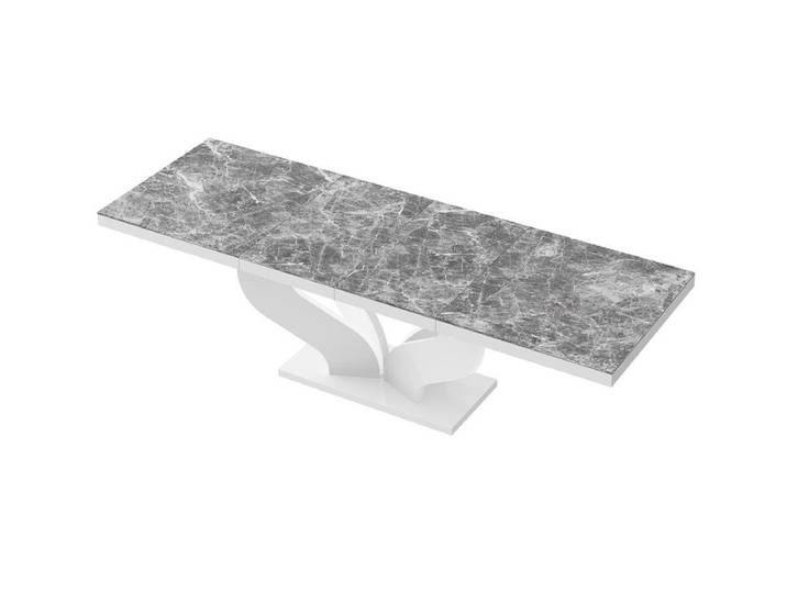 designimpex Esstisch HEB-222 Marmoroptik Marmor dunkel - Weiß Hochglanz ausziehbar 160-256