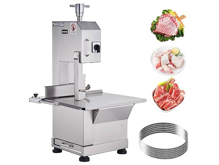 VEVOR Scie à Os de Boucher Électrique Commerciale Scie à Ruban pour Os 2200 W 1000 kg/h Scie Électrique pour Viande et Os Congelés Table 470x530 mm Épaisseur de 0-180 mm pour Supermarché Restaurant