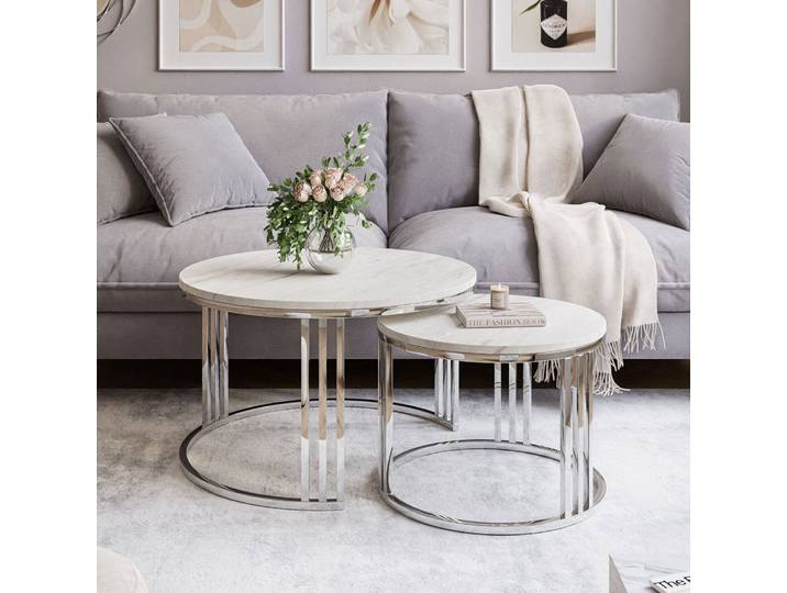 Runder Couchtisch 2in1 LORI LEVANTO silberner Chrom
