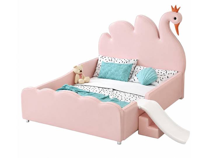 JVmoebel Kinderbett Rosa Kinderbett Bett Schwan multifunktional mit Seitengittern, Made in Europa