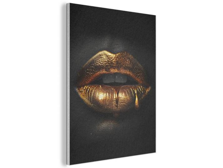 AKUSTIKBILD Frau - Porträt - Lippen - Gold - Schwarz Wanddeko 70x100 cm