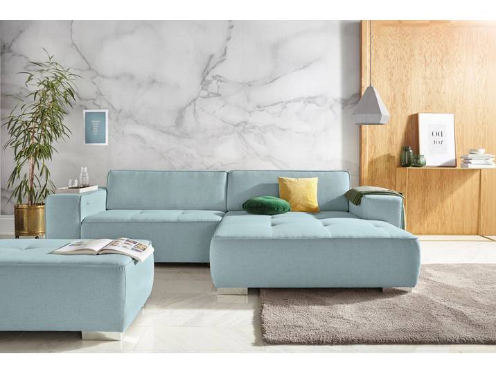 Ecksofa, Luxus-Microfaser, Blau 293×172 cm, Recamiere Rechts, Modern, Inosign
