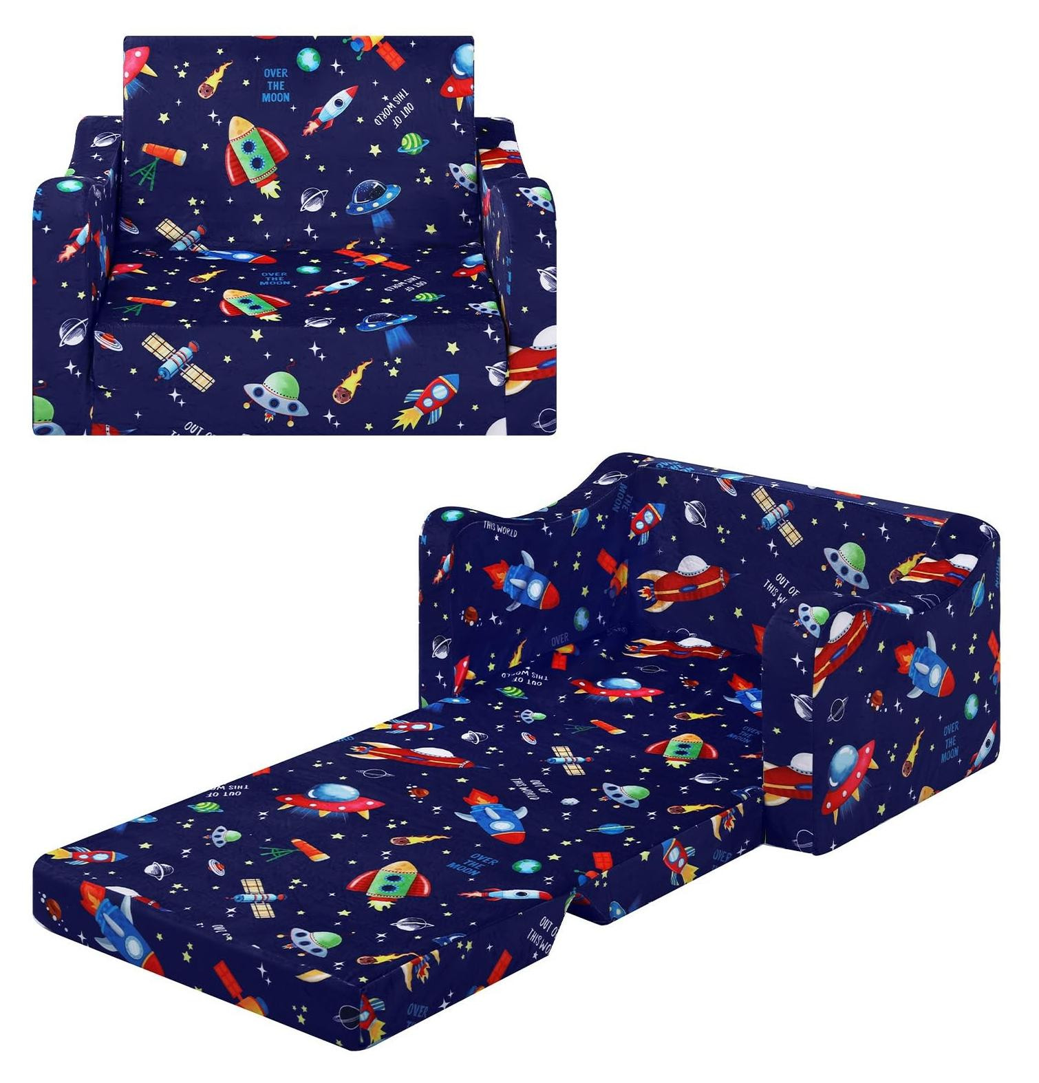 Opvouwbare sofa bed voor kinderen met rockets design