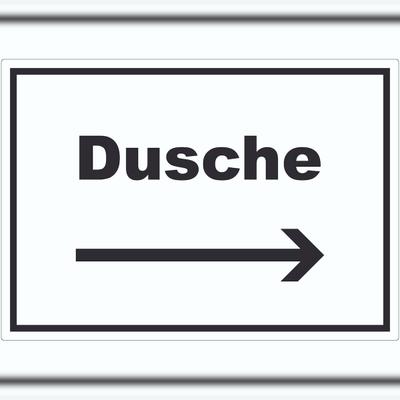 HB-Druck Dusche Aufkleber mit Text und Richtungspfeil rechts waschen Hygiene waagerecht A7 (74x105mm)