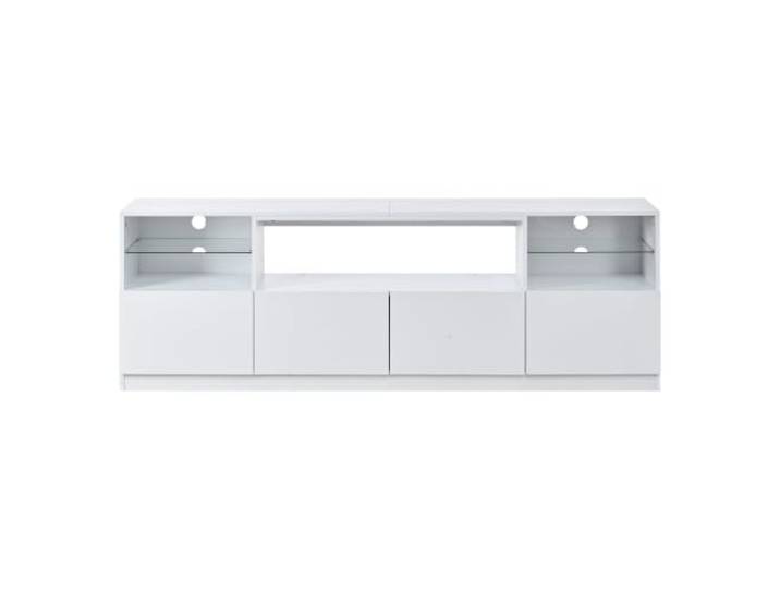 TV Lowboard 180x60cm Weiß Hochglanz mit LED, 4 Türen Spanplatte, weiß hochglänzend, 180 x 35 x 60 cm, 4 Türen mit Dämpfung, LED-Beleuchtung, App-Steuerung, Glas-Trennwände