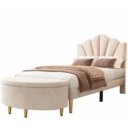 STILVORA Polsterbett Samt Beige 90x200 cm, muschelförmiges Kopfteil, höhenverstellbar