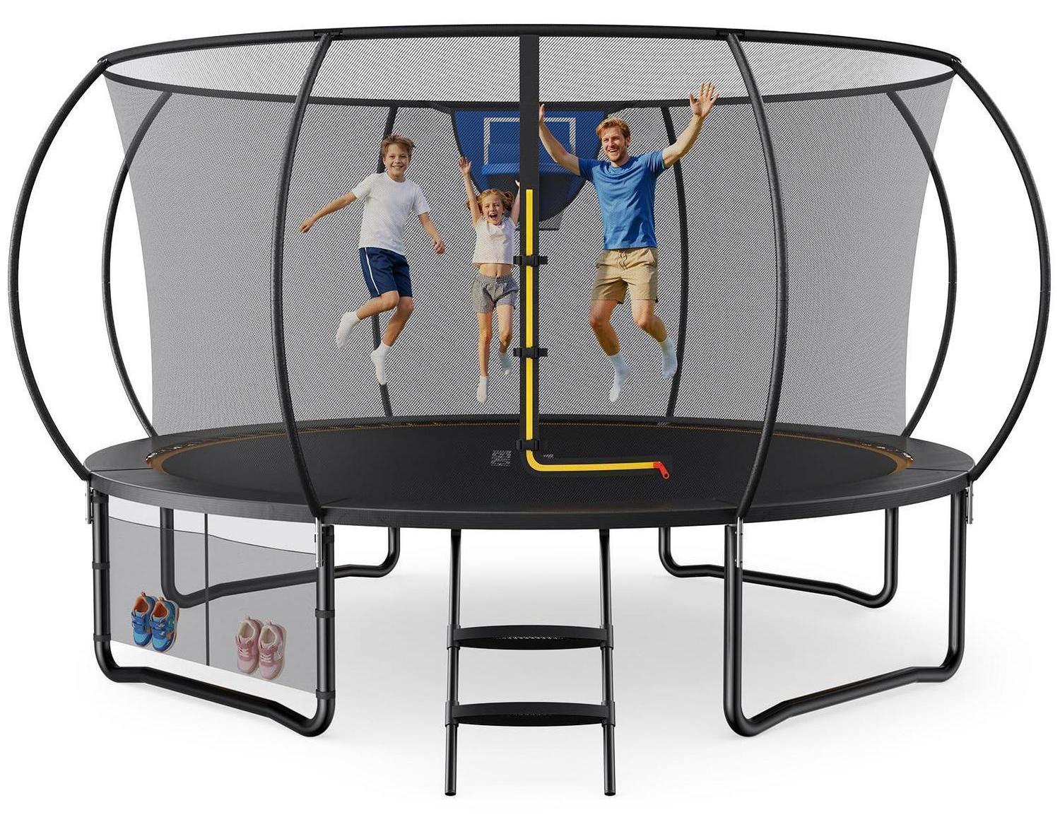 Gartentrampolin Outdoor 427cm mit Sicherheitsnetz und Basketballkorb, MaxLoad 150KG