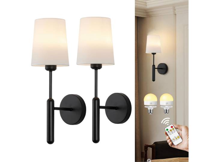 Ensemble de 2 appliques murales sans fil, rechargeables et alimentées par batterie, avec télécommande, applique murale LED sans fil à intensité variable, alimentée par batterie de 5000 mAh, idéale