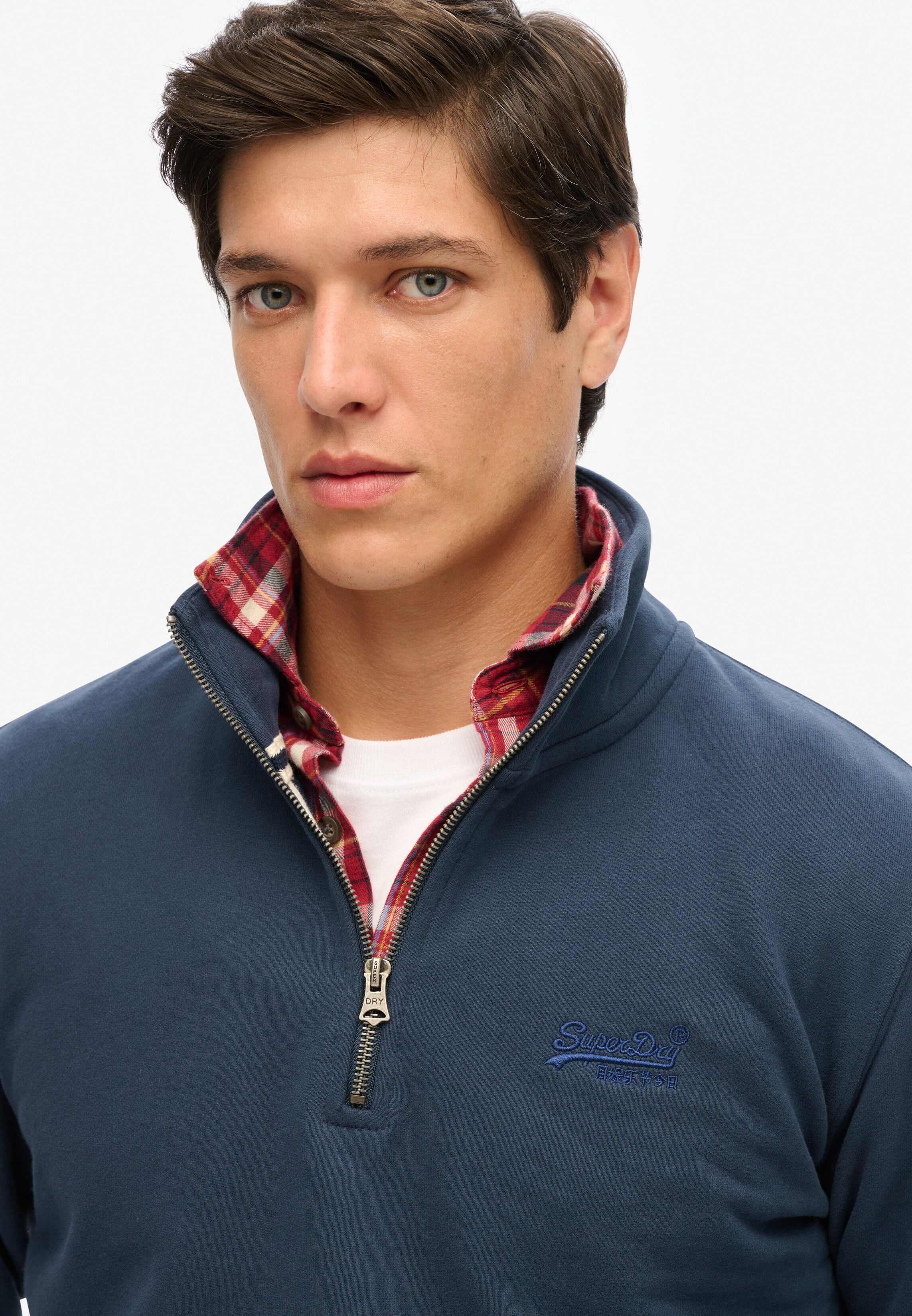 Sweatshirt SUPERDRY "ESSENTIAL LOGO HENLEY", Herren, Gr. XL, blau (navy), angeraute Sweatware, Obermaterial: 70% Baumwolle, 30% Polyester, unifarben, loose fit normal, ohne Ausschnitt, Rippbündchen, Sweatshirts Sweatshirt, aus Baumwolle und Polyester, Loo