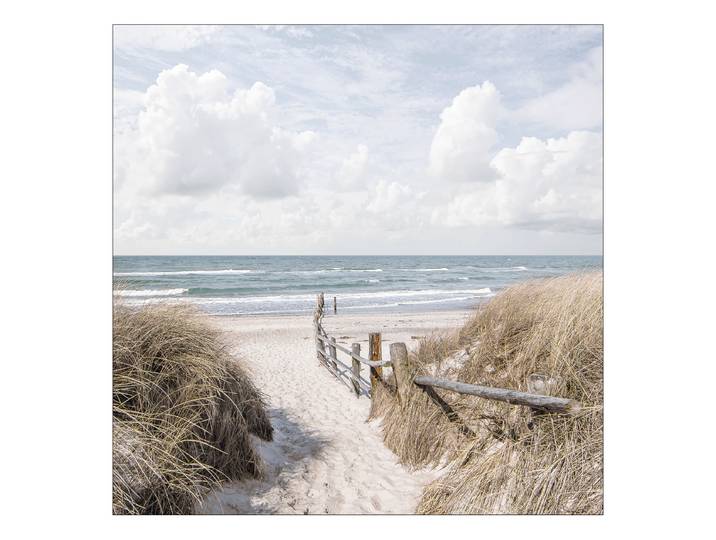 Tableau verre Way To Beach Verre flotté Blanc/Bleu/Beige 50 x 50 x 1cm