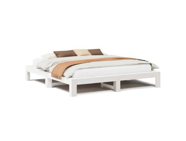 SDWEHBJ Massivholzbett ohne Matratze 180x200 cm, Kiefernholz, Weiß, 221,5 x 201,5 x 31,5 cm, mit Lattenrost, für Matratze 180x200 cm