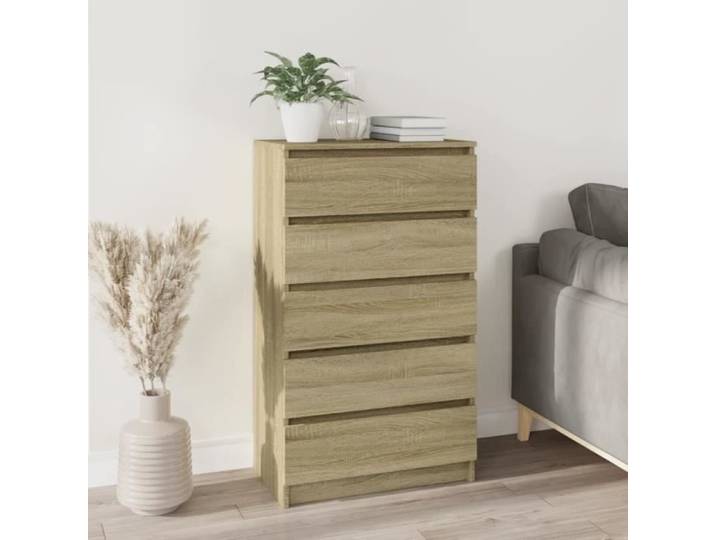 Commode - AKOZON - Chêne sonoma - 60x36x103 cm - 5 tiroirs - Bois d'ingénierie