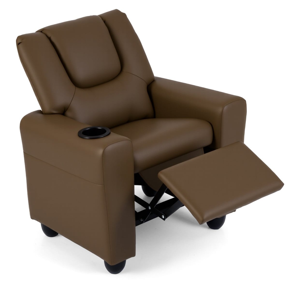 Costway Kinderfauteuil met Relaxfunctie en Bekerhouder, Bruin