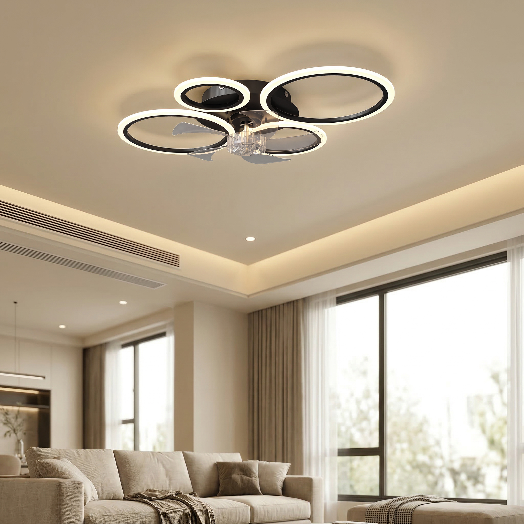 Homcom Ventilatore da soffitto con luce e telecomando, ventilatore a LED 77 cm con 3 colori luce, 6 velocità, timer   Aosom Italy