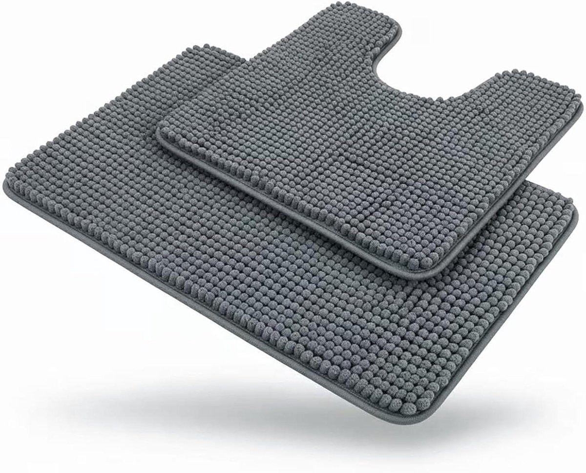 Chenille Badmat Set voor Badkamer en WC met Extra Dikke Poolhoogte