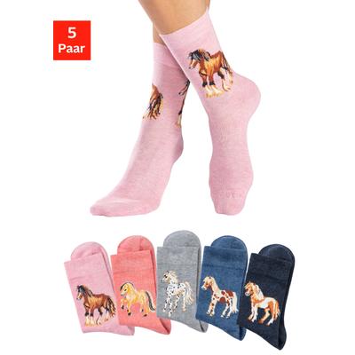 Socken H.I.S "bunte Baumwollsocken für Kinder, Kindergarten & Schule", Mädchen, Gr. 35-38, bunt (1x hellrosa, meliert, 1x lachs, meliert, 1x hellgrau, meliert, 1x jeans, meliert, 1x dunkel jeans, meliert), Baumwolle, Baumwollmischung, Elasthan,...