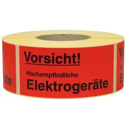 Transpak, Sicherheitskennzeichnung, Hinweisetikett Masse 145x70mm Papier rot Vorsicht! Hochempfindliche Elektroge