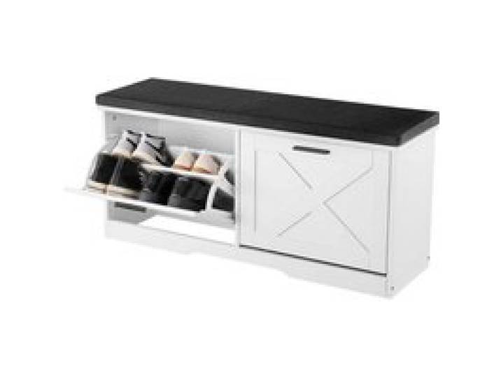 VEVOR Schuhbank mit 2 Klappen 200kg Schuhkipper Schuhkommode 1000x305x475mm, für Flur Wohnzimmer Schlafzimmer, Schuhschrank mit 2 Flip-Schubladen, Gepolstertem Sitzkissen, aus Spanplatte, Schwarz-Weiß