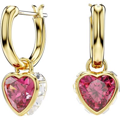 Paar Creolen SWAROVSKI "Stilla Drop", rosa (gelbgoldfarben, metallfarben, kristallweiß, rosa, kristallweiß, rosa), Ohrringe, Damen, Metall, mit Swarovski Kristall - Einhänger abnehmbar