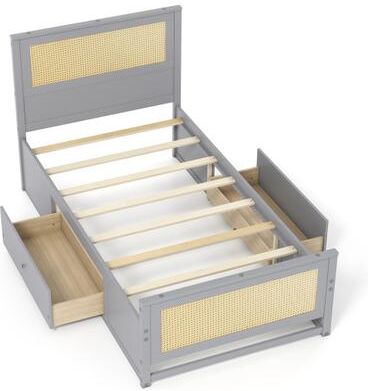 Costway Twin Size Rattan Bed Frame with Storage Drawers-Gray