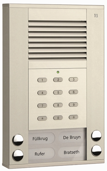 Audio Außenstation Serie ASE 4 Klingeltasten (rechts-/linksbündig) mit integriertem Codeschloss, AP silber TCS ASE51040-0010