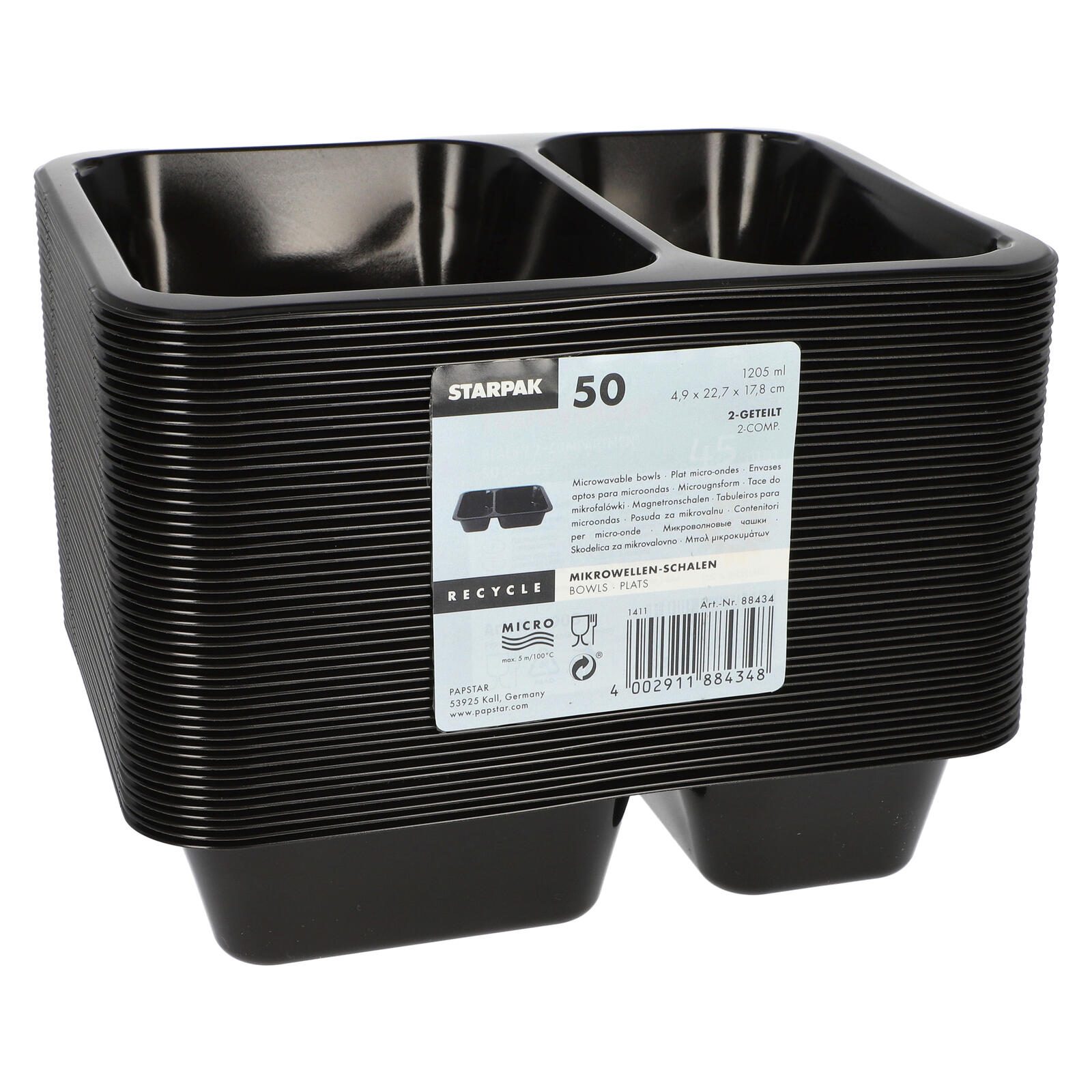 STARPAK Einweg-Menüschalen 1,205 l schwarz 88434
