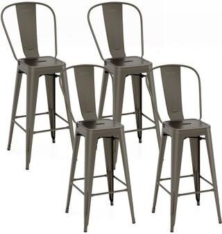 Costway Set of 4 Bar Height Chairs Stackable Metal Bar Stools with Removable Backrest-Gun