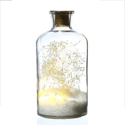 MARELIDA Kerzenhalter für Stabkerzen LED Dekoglas mit Trockenblumen und Kunstschnee