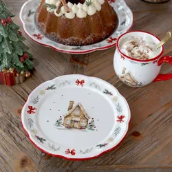 Chic Antique Chalet de Noël Frühstücksteller Weihnachten, Ø 20,5 cm - Kirschrot
