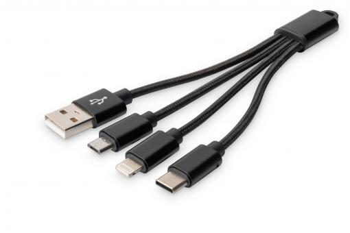 Digitus 3-in-1 USB-Ladekabel - USB / USB-C / Lightning / Micro-USB 0,15m DB-300160-002-S