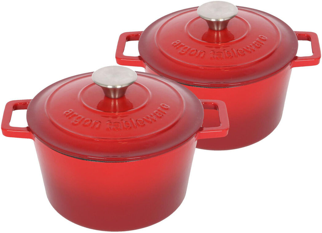 Argon Tableware - Round Cast Iron Casserole Dishes Red 2.8L