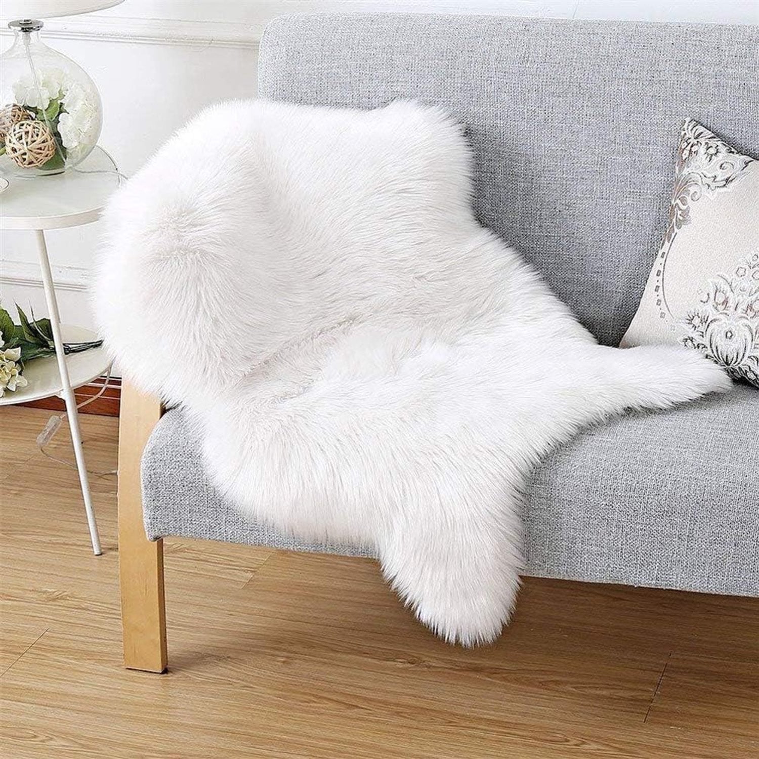 SnelShoppen Faux Fur Schapenvacht Tapijt Wit, 50 x 80 cm