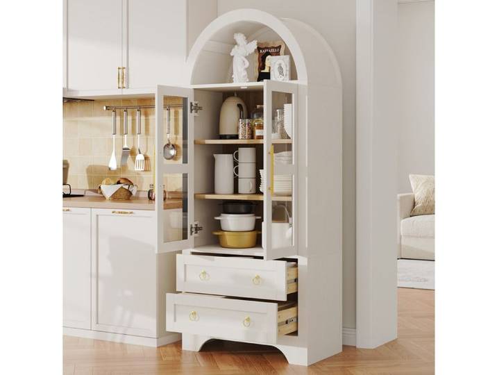 Modenuit Highboard buffet de cuisine blanc avec portes vitrées 2 tiroirs étagères réglables