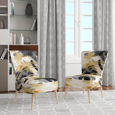 DESIGN ART "Designart ""Pastel Abstract With Blue Black & Gold Spots III"" Upholstered Fractals Accent Chair and Modern Arm Chair"