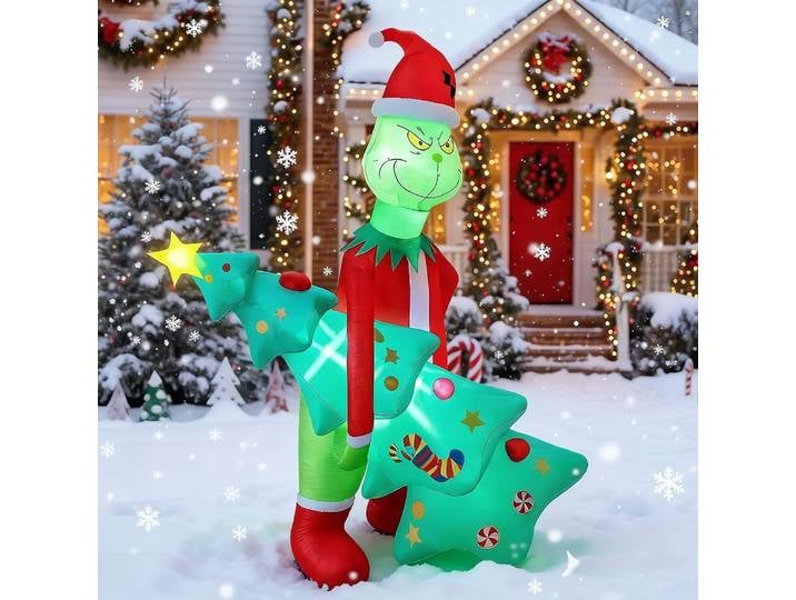 Décorations de Noël gonflables de 2,1 m (6,8 pieds) : Père Noël Grimpeur, Elfe gonflable, décorations de jardin extérieures avec éclairage LED.