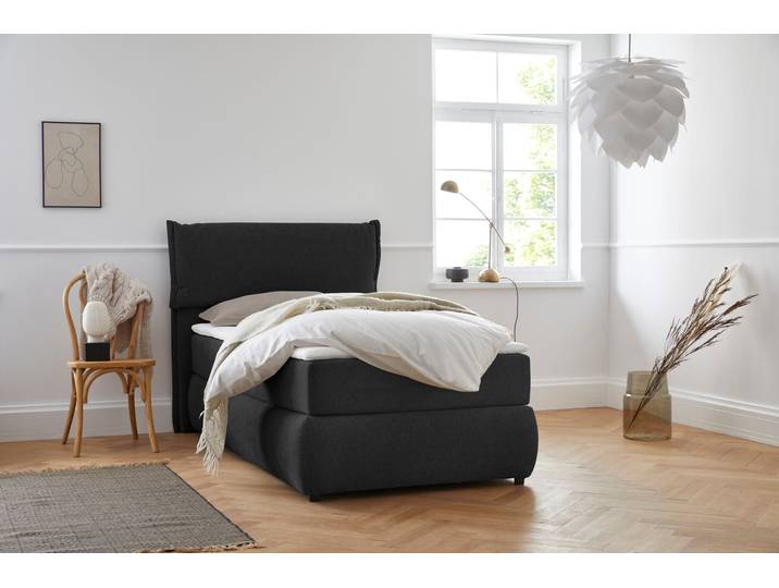 Boxspringbett, Struktur Weich, Anthrazit, 128×225 cm, Skandinavisch, andas