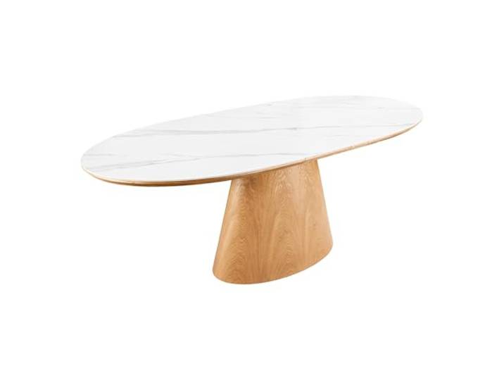 Esstisch UNIQUE 200cm - weiß natur - Keramik - 120 kg Belastbarkeit robust 10 Sitzplätze, ausziehbar, hochwertig, individuelle Maserung, minimalistischer Stil, Bodenschoner, Eichenholzgestell