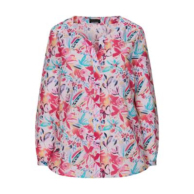 Kurzarmbluse GOLDNER "Kurzgröße Druckbluse mit floralem Design", Damen, Gr. 23, bunt (bunt, gemustert), Obermaterial: 100% Baumwolle CO., gerade, Blusen, seitliche Schlitze
