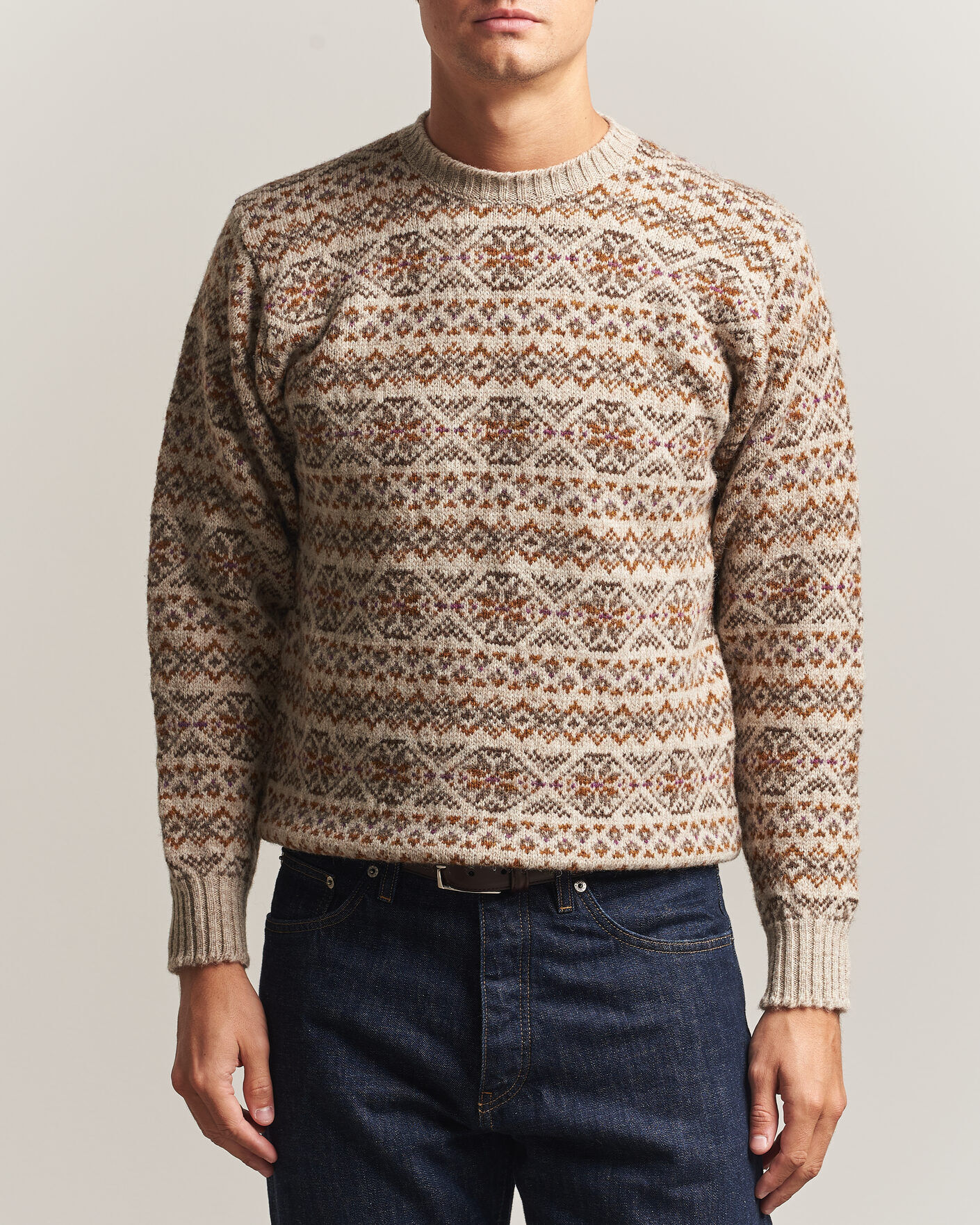 Jamieson's of Shetland Jamiesons Of Shetland All Over Fair Isle Pullover Crew Neck Natural men 38 Beige