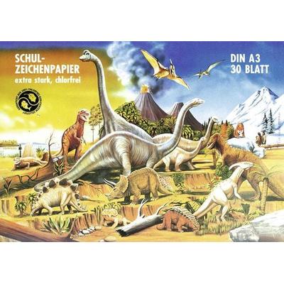 URSUS Zeichen und Künstlerbedarf Zeichenblock 120 g/m², DIN A3, 30 Blatt, hochweiß, Motiv: Dinosaurier