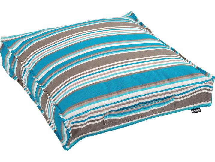 Sitzkissen H.O.C.K. Yucatan , blau (blau, gestreift), B:50cm H:10cm L:50cm, Kunstfaser, Dekokissen_Sitzkissen_Kissenhüllen, Sitzkissen, mit bunten Streifen
