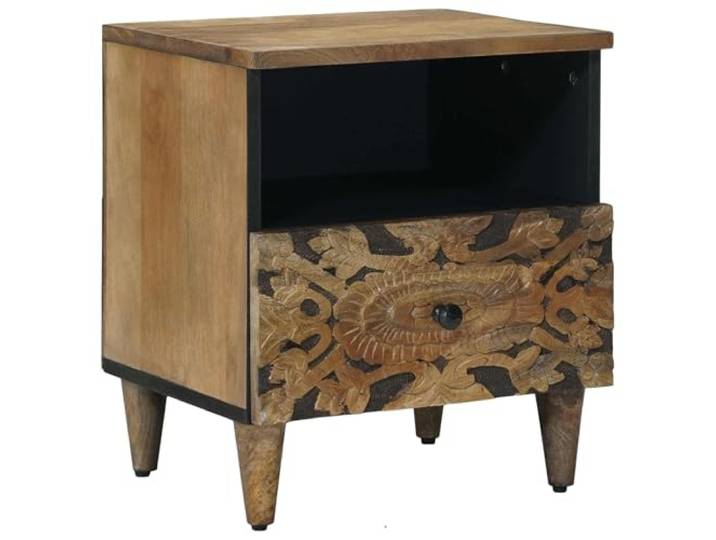 KUTYWEXFM Nachttisch Braun 40x33x46 cm Massivholz Mango Beistelltisch Kompakter Nachtschrank aus echtem Mangoholz mit Schublade für das Schlafzimmer. Rustikaler Stil und Pflegeleichtigkeit.