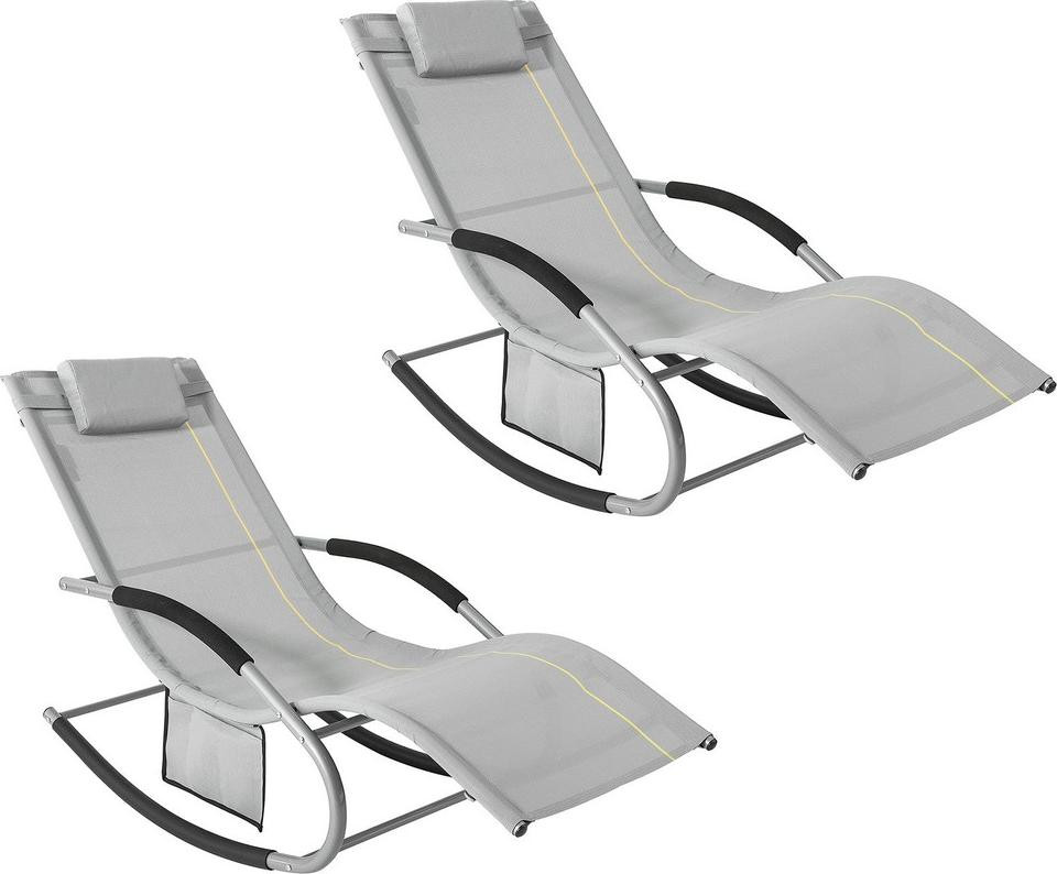 SoBuy Sada Set van 2 Schommelende Tuinstoelen, Lichtgrijs, Modern, Model OGS28-HGx2