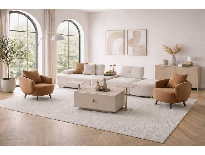 JVmoebel Wohnzimmer-Set Sofa Sessel Couchtisch modern beige gemütlich neu, (4-St)